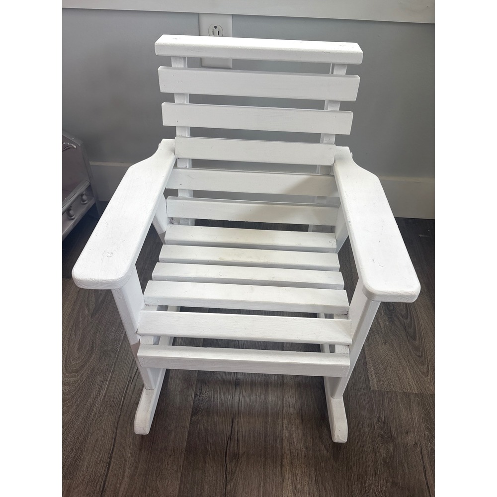 Vintage Amish 70's White Wooden Kids Adirondack Rocking Chair Slatted